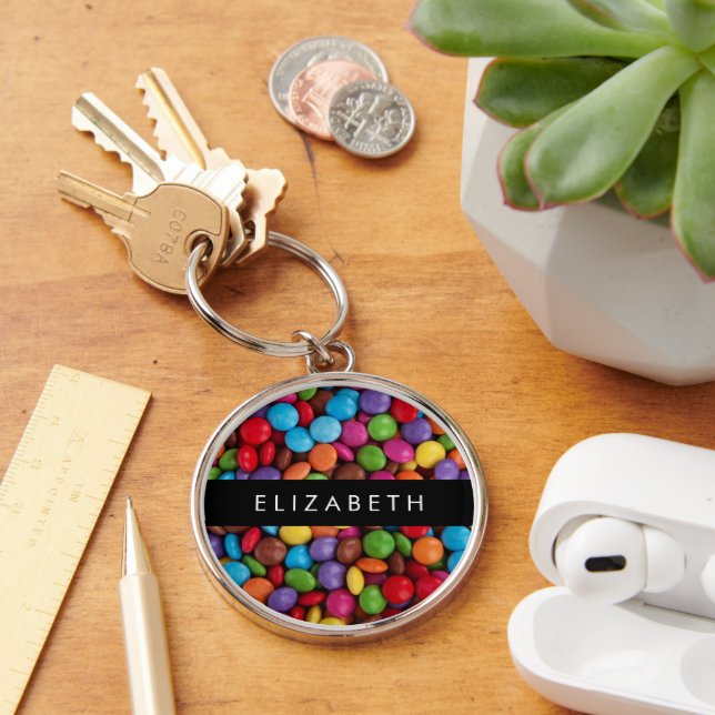 Colourful Candy, Candy Buttons, Sweets, Your Name Key Ring (Desk)
