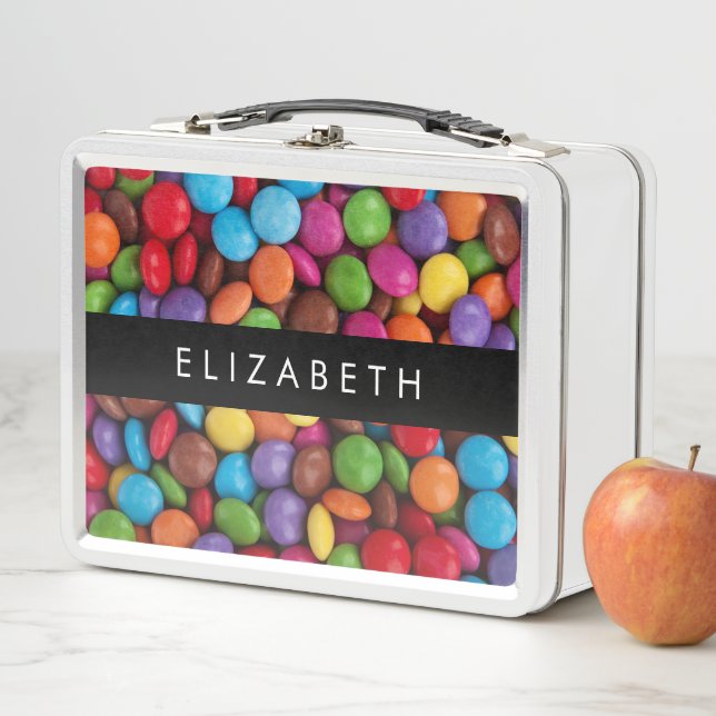 Colourful Candy, Candy Buttons, Sweets, Your Name Metal Lunch Box (In Situ)