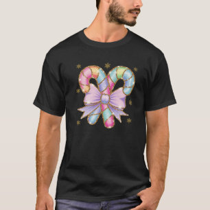 Colourful Candy Cane Coquette Bow Cute Candy Lover T-Shirt