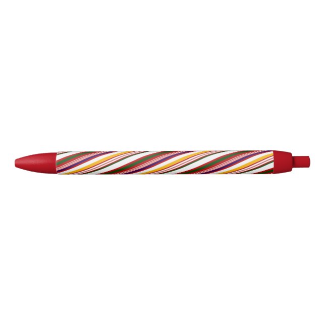 Colourful Candy Cane Stripes Christmas Black Ink Pen (Front)