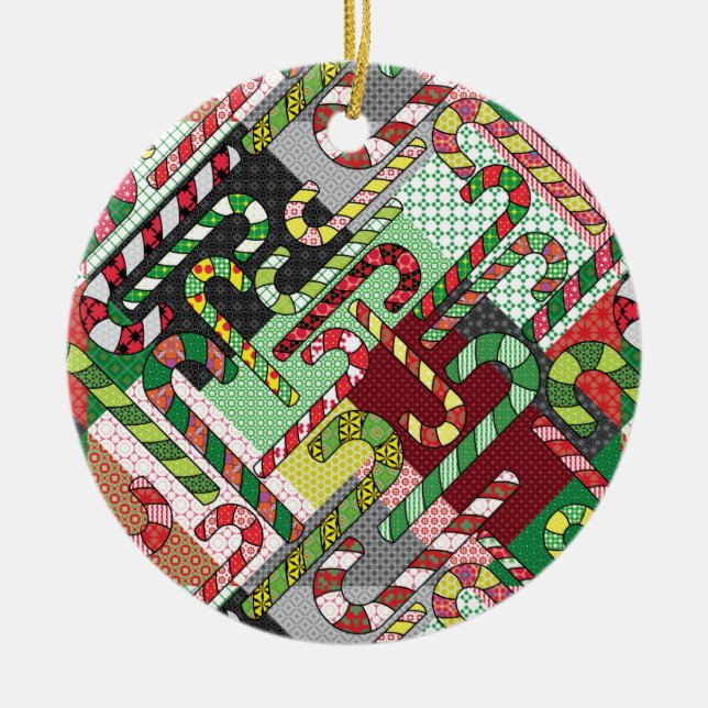 Colourful Candy Canes Ceramic Tree Decoration (Front)