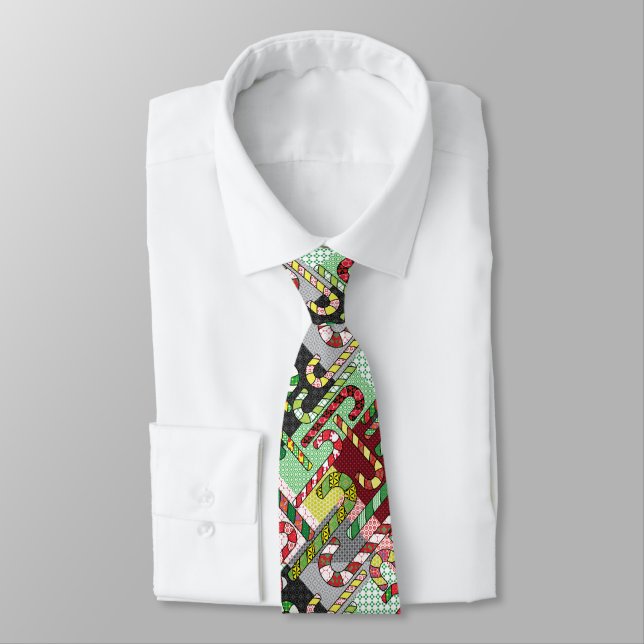 Colourful Candy Canes Neck Tie (Tied)