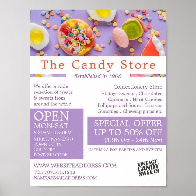 Colourful Candy, Confectionery Supplies Advert Poster (Front)