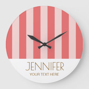 Colourful Candy Flesh Pink Colour Modern Stripes Large Clock