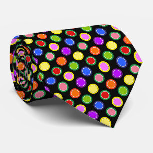 Colourful Candy Fruit Polka Dots on Black Tie