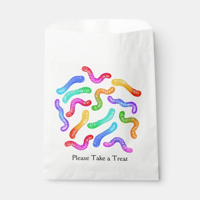 Colourful candy gummy worms party gift bag (Front)