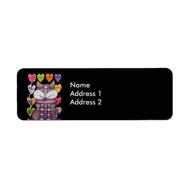 Colourful Candy Hearts Happy Purple Cat Black (Front)