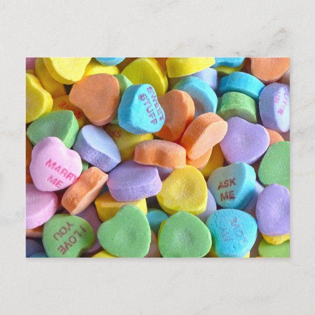 Colourful Candy Hearts Postcard (Front)