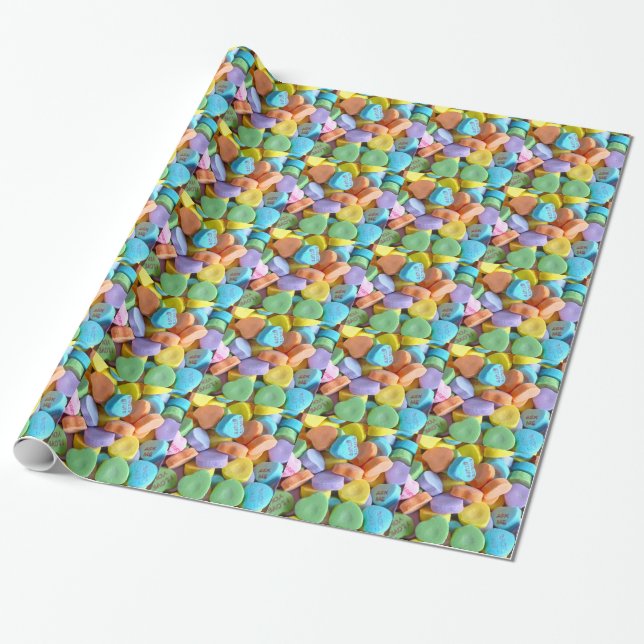 Colourful Candy Hearts Wrapping Paper (Unrolled)