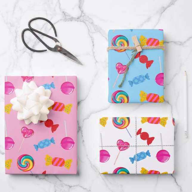 Colourful Candy & Lollipop Pattern  Wrapping Paper Sheet (Front)