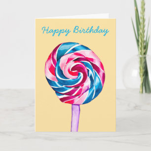 Colourful candy lollipop watercolor art card