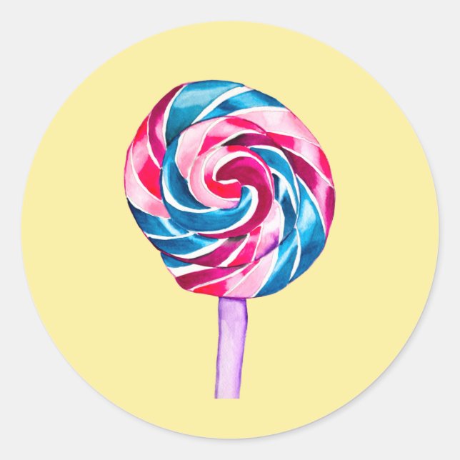 Colourful candy lollipop watercolor art classic round sticker (Front)