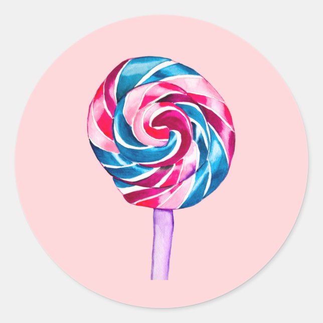 Colourful candy lollipop watercolor art classic round sticker (Front)