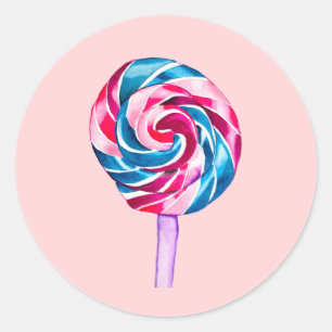 Colourful candy lollipop watercolor art classic round sticker