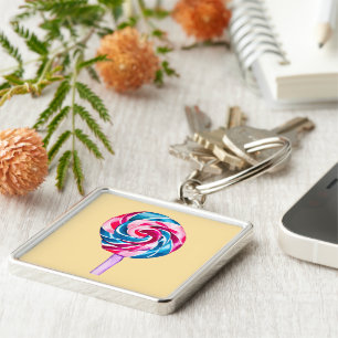 Colourful candy lollipop watercolor art key ring