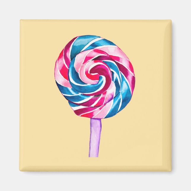 Colourful candy lollipop watercolor art magnet (Front)