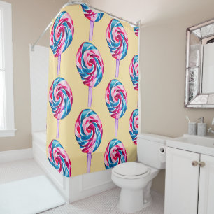 Colourful candy lollipop watercolor art shower curtain