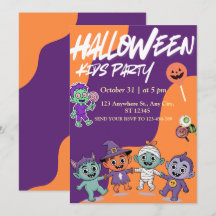 Colourful Candy Monsters Kids Halloween Invite