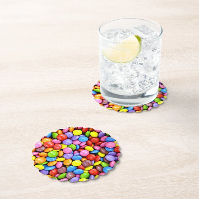 Colourful Candy Pieces Paper Coaster (Insitu)