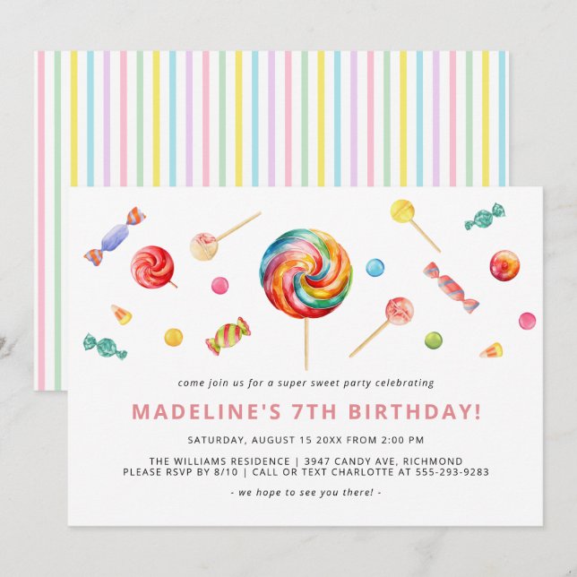 Colourful Candy | Rainbow Lollipop Birthday Party Invitation (Front/Back)