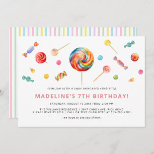 Colourful Candy   Rainbow Lollipop Birthday Party Invitation