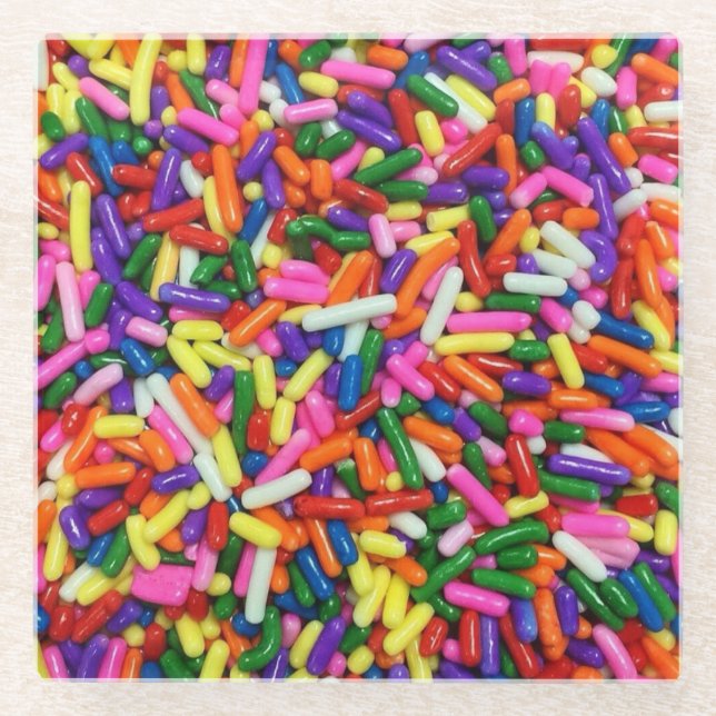 Colourful Candy sprinkles Glass Coaster (Front)
