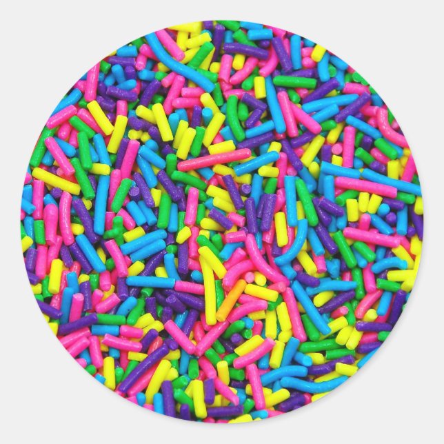 Colourful candy sprinkles print classic round sticker (Front)