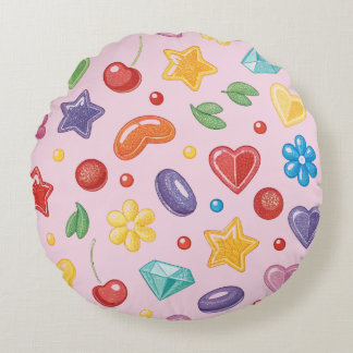 “Colourful Candy Star Round Pillow
