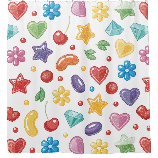 “Colourful Candy Star Shower Curtain (Front)
