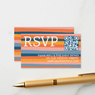 Colourful Candy Stripes Cheerful Bold QR Code RSVP Enclosure Card