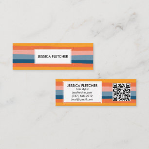 Colourful Candy Stripes Minimalist Chic QR Code Mini Business Card