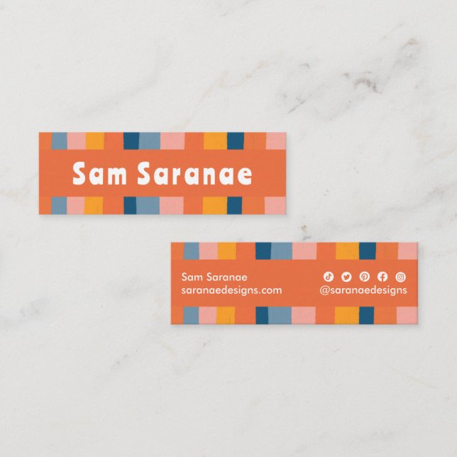 Colourful Candy Stripes Minimalist Cool  Retro Mini Business Card (Front/Back)