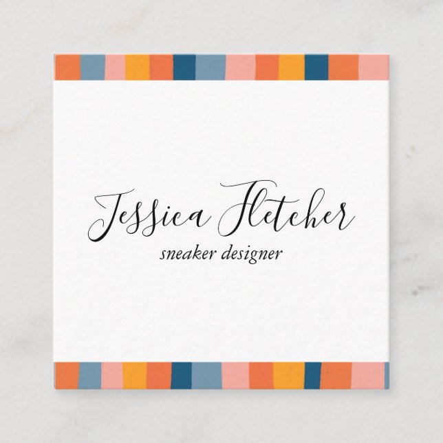 Colourful Candy Stripes Minimalist Cool Square Business Card (Front)