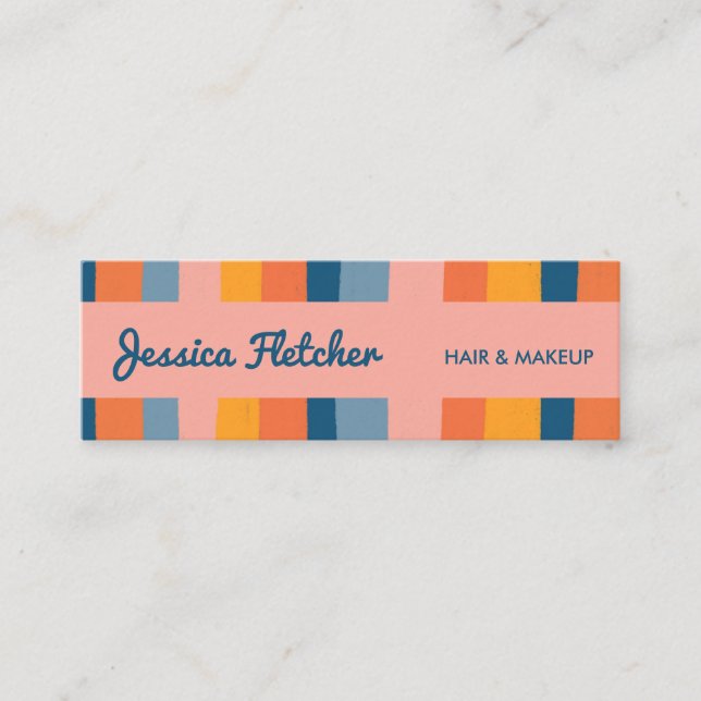 Colourful Candy Stripes Minimalist Pink Mini Business Card (Front)