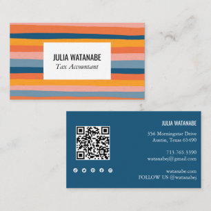 Colourful Candy Stripes QR Code Social Media Chic Business Card