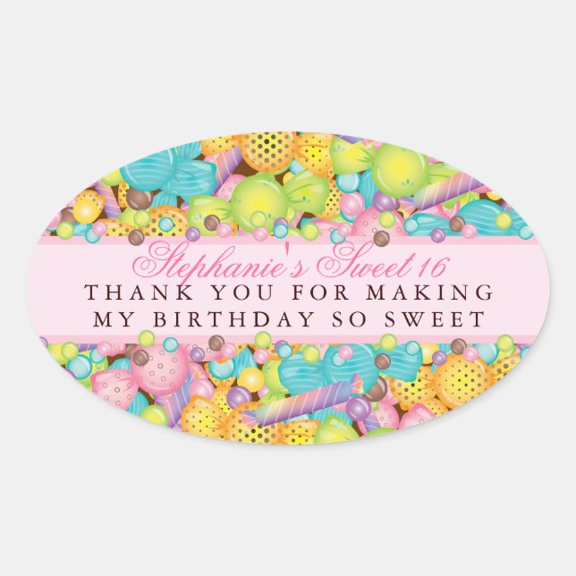 Colourful Candy Sweet 16 Favour Thank You Sticker (Front)