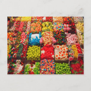 Colourful candy sweet shop postcard