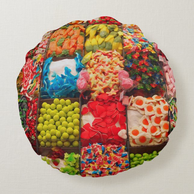 Colourful candy sweet shop round pillow (Back)