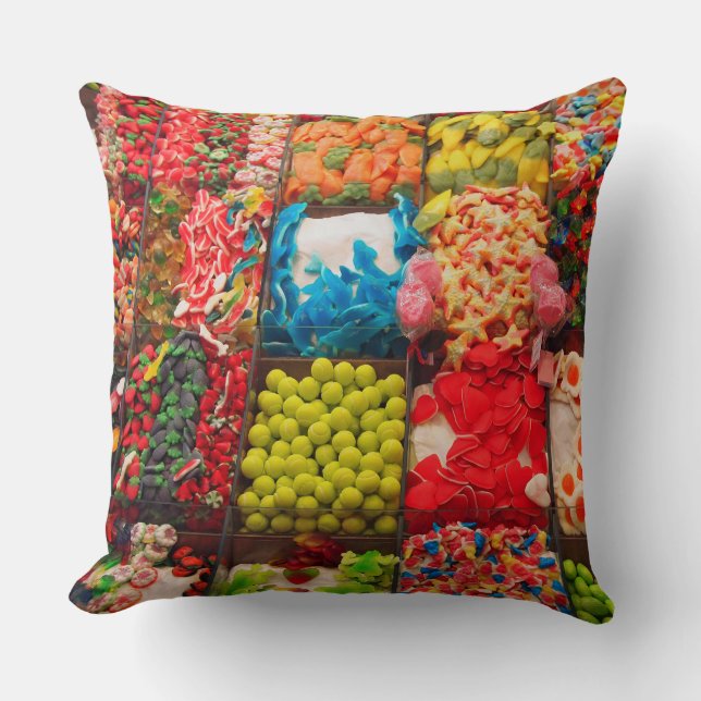 Colourful candy sweet shop throw pillow (Front)