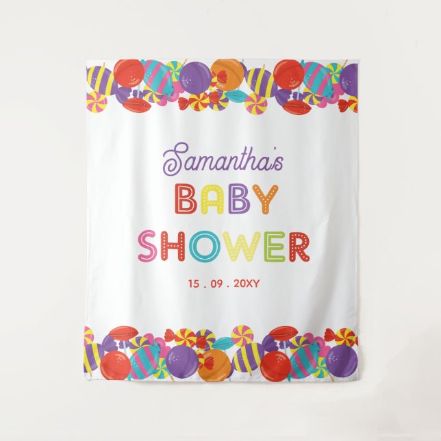 Colourful Candy Theme Baby Shower Backdrop Tapestry (Front)