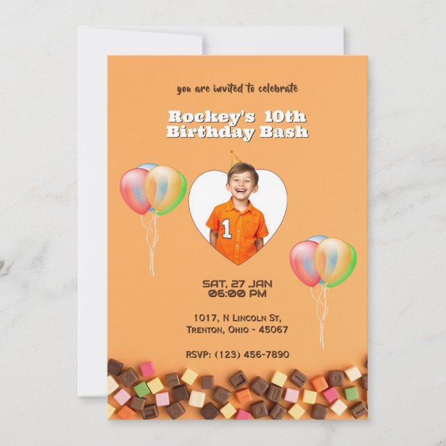 Colourful Candy-Themed Personalised Birthday  Invitation (Front)