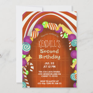 Colourful Candy Wonderland Second Birthday Invitation