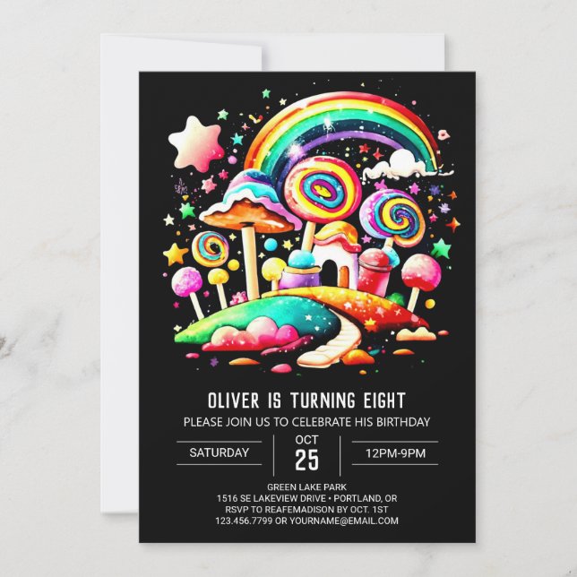Colourful Candyland Editable Birthday Invitation (Front)