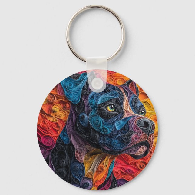 Colourful Cane Corso Dog Portrait Key Ring (Front)