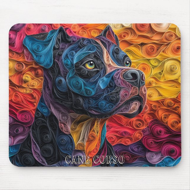 Colourful Cane Corso Paper Quilling Portrait Mouse Mat (Front)