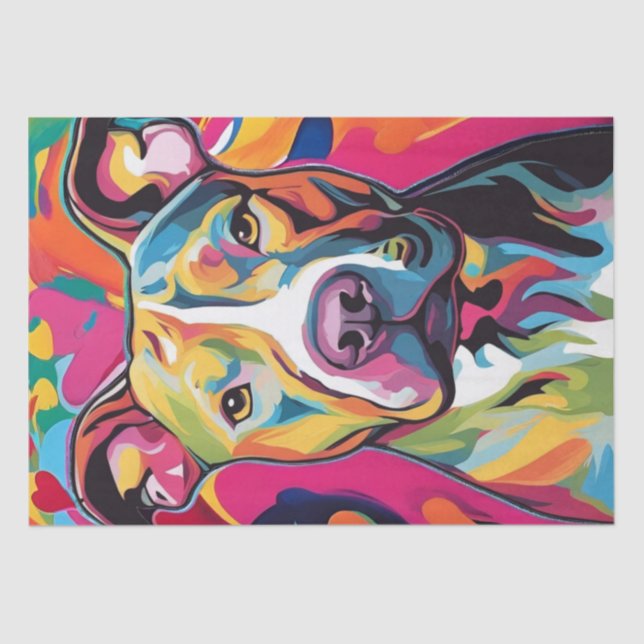 Colourful Canine Chaos: A Pop Art Pitbull Tissue Paper (Front)