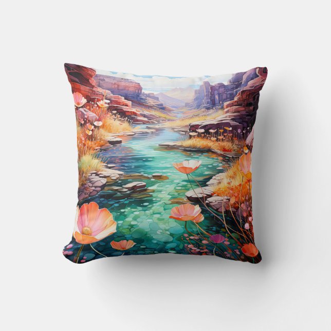 Colourful Canyon Watercolor Landscape Art Cushion (Front)