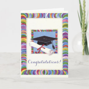 Colourful cap graduation customisable card