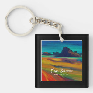 Colourful Cape Sebastian Oregon Coast Art Key Ring