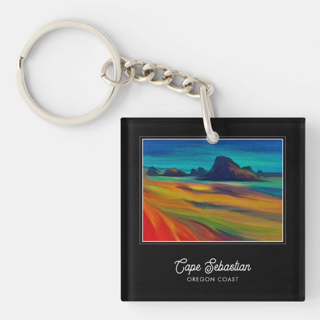 Colourful Cape Sebastian Oregon Coast Art Key Ring (Front)
